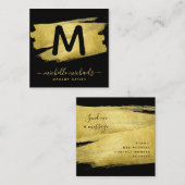 モダン金箔メー絵を描クアップサロンブラック スクエア名刺 (正面/裏面)