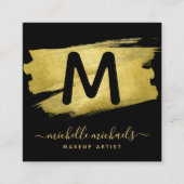 モダン金箔メー絵を描クアップサロンブラック スクエア名刺 (正面)