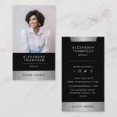 モダン銀エレガントストライププロフェッショナル写真 名刺 (正面/裏面)