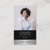 モダン銀エレガントストライププロフェッショナル写真 名刺 (正面)