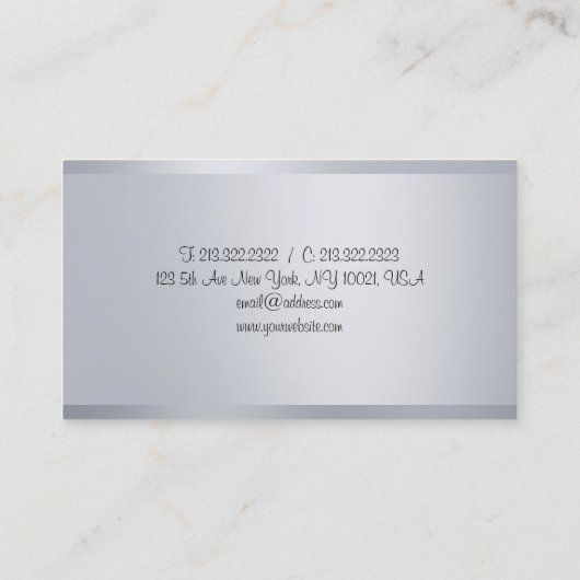 モダン銀エレガント手書きスクリプト文字 名刺 (裏面)