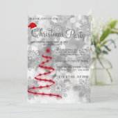モダン銀カッコいいと赤いクリスマスツリー 招待状 (スタンド正面)