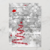 モダン銀カッコいいと赤いクリスマスツリー 招待状 (正面/裏面)