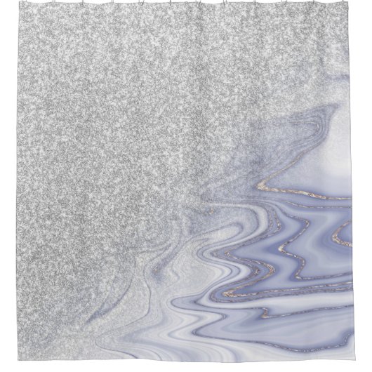 モダン銀グラデーションマーフェイクブルグリッター シャワーカーテン (正面)