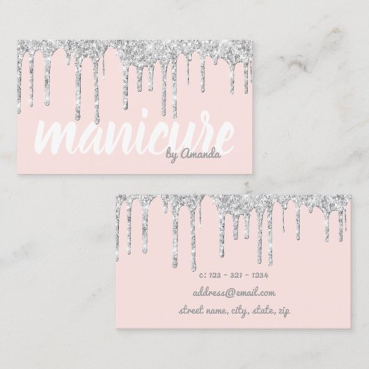 モダン銀グリッター 名刺 (正面/裏面)