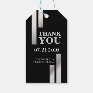 モダン銀ストライプ結婚サンキューカード ギフトタグ