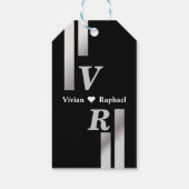 モダン銀ストライプ結婚サンキューカード ギフトタグ (裏面)