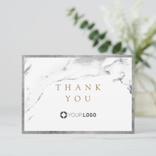 モダン銀フェイク大理感謝してい石です サンキューカード (スタンド正面)