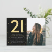 モダン銀河系フォトブラック金ゴールド21歳の誕生日パーティー 招待状 (スタンド正面)