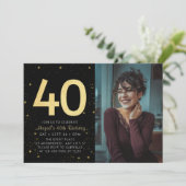 モダン銀河系フォトブラック金ゴールド40th誕生日パーティー 招待状 (スタンド正面)