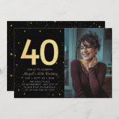 モダン銀河系フォトブラック金ゴールド40th誕生日パーティー 招待状 (正面/裏面)