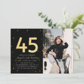 モダン銀河系フォトブラック金ゴールド45th誕生日パーティー 招待状 (スタンド正面)