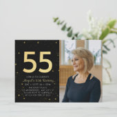 モダン銀河系フォトブラック金ゴールド55th誕生日パーティー 招待状 (スタンド正面)