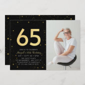 モダン銀河系フォトブラック金ゴールド65th誕生日パーティー 招待状 (正面/裏面)