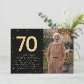 モダン銀河系フォトブラック金ゴールド70th誕生日パーティー 招待状 (スタンド正面)
