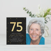 モダン銀河系フォトブラック金ゴールド75th誕生日パーティー 招待状 (スタンド正面)