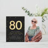 モダン銀河系フォトブラック金ゴールド80th誕生日パーティー 招待状 (スタンド正面)