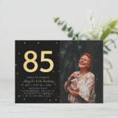 モダン銀河系フォトブラック金ゴールド85th誕生日パーティー 招待状 (スタンド正面)