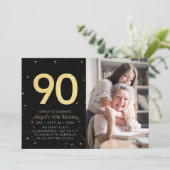 モダン銀河系フォトブラック金ゴールド90th誕生日パーティー 招待状 (スタンド正面)