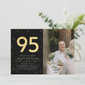 モダン銀河系フォトブラック金ゴールド95th誕生日パーティー 招待状 (スタンド正面)