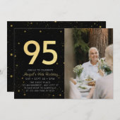 モダン銀河系フォトブラック金ゴールド95th誕生日パーティー 招待状 (正面/裏面)