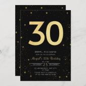 モダン銀河系ブラックと金ゴールド30歳の誕生日パーティー 招待状 (正面/裏面)