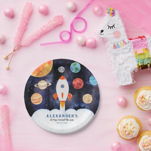 モダン銀河系惑星宇宙ロケット子供の誕生日 ペーパープレート (パーティー)