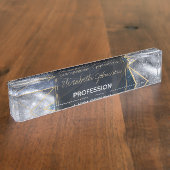 モダン銀河系星雲ジオメトリ金ゴールド三角形 デスクネームプレート (側面)