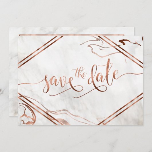 モダン銅とイタリアン大理石結婚のインスピレーション セーブザデート (正面/裏面)