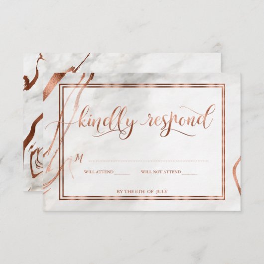 モダン銅とイタリアン大理石結婚のインスピレーション 出欠カード (正面/裏面)