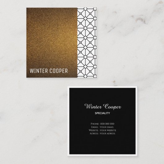 モダン銅シンプル金ゴールドグリッター幾何学模様 スクエア名刺 (正面/裏面)