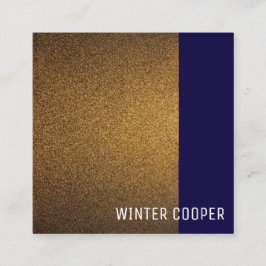 モダン銅金ゴールドネイビー青フレームミニマリスト スクエア名刺