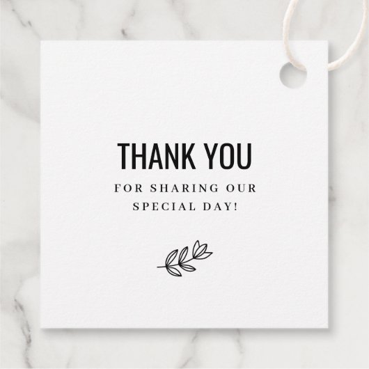 モダン開花結婚のモノグラムありがとう フェイバータグ (裏面)