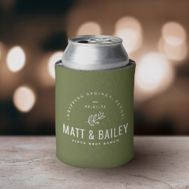 モダン開花結婚モノグラム |オリーブグリーン 缶クーラー