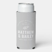 モダン開花結婚モノグラム |グレー スリム缶クーラー (Seltzer正面)