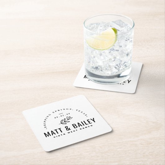 モダン開花結婚モノグラム スクエアペーパーコースター (インサイチュ)