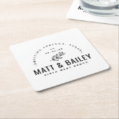 モダン開花結婚モノグラム スクエアペーパーコースター (アングル)