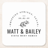 モダン開花結婚モノグラム スクエアペーパーコースター (正面)