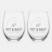 モダン開花結婚モノグラム ステムなしワイングラス (正面)