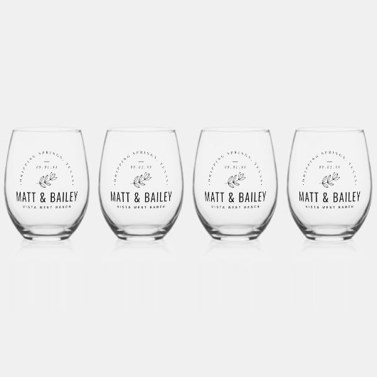 モダン開花結婚モノグラム ステムなしワイングラス (正面)