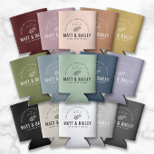 モダン開花結婚モノグラム |淡いベージュ 缶クーラー