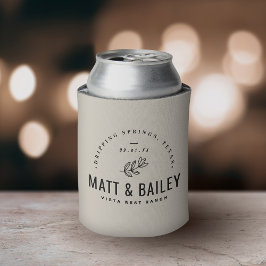 モダン開花結婚モノグラム |淡いベージュ 缶クーラー