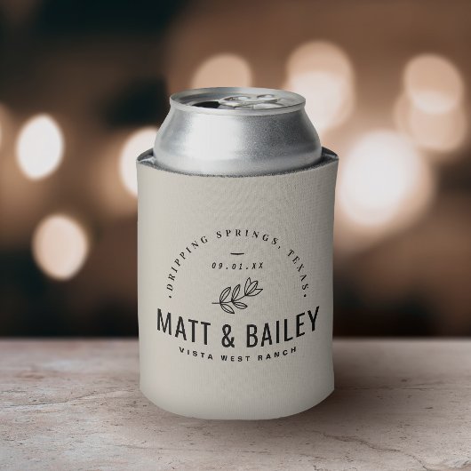 モダン開花結婚モノグラム |淡いベージュ 缶クーラー