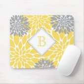 モダン開花、イニシャルモノグラム、イエローグレー マウスパッド (マウス)