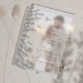 モダン離れミニマル結婚白黒 ベラム紙招待状