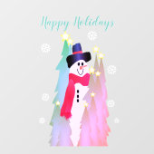 モダン雪だるま及びピンクツリー ウィンドウサイン (シート)