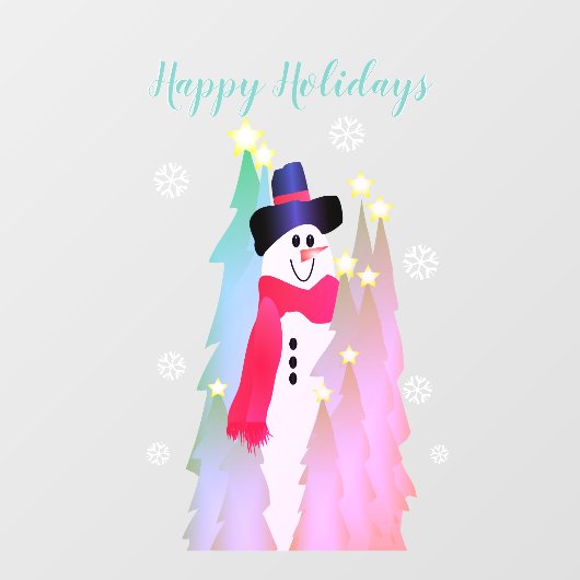 モダン雪だるま及びピンクツリー ウィンドウサイン (シート)