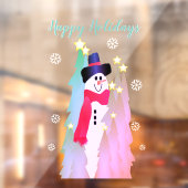 モダン雪だるま及びピンクツリー ウィンドウサイン (シート2)