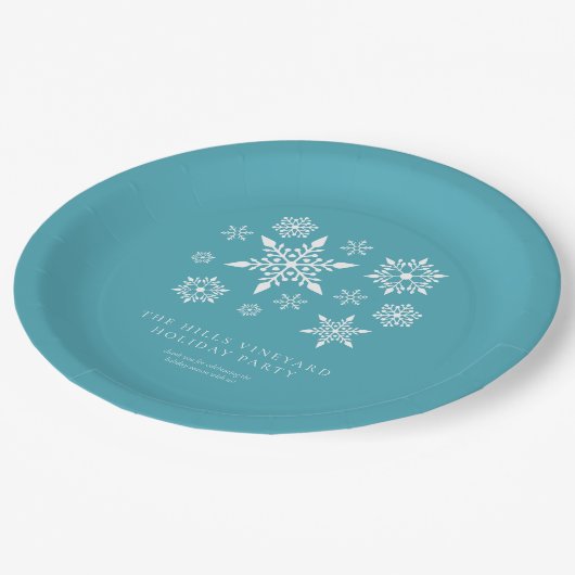 モダン雪の上ブルークリスマスホリデーパーティー ペーパープレート (アングル)