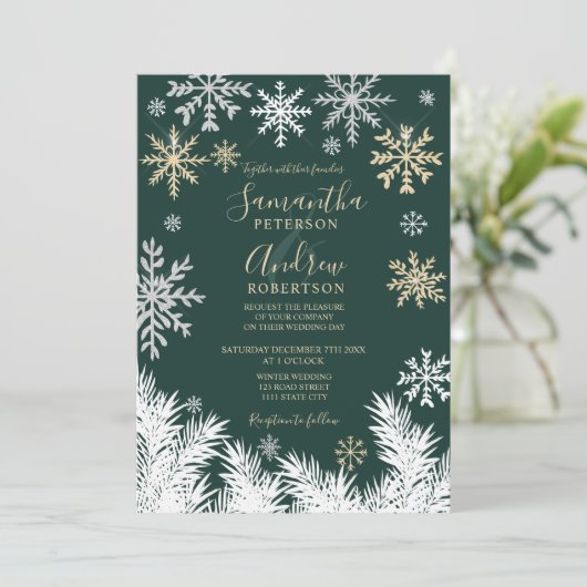 モダン雪の松冬のクリスマス結婚の 招待状 (スタンド正面)